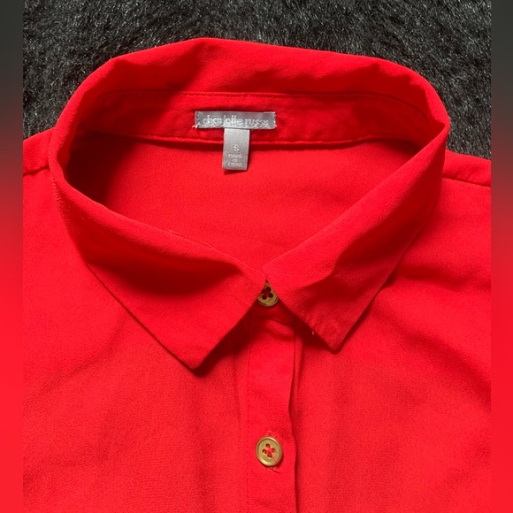Charlotte Russe Women’s Red Blouse 3/4 Sleeve Open Back Gold Chain Sz S PreOwned - Picture 7 of 13